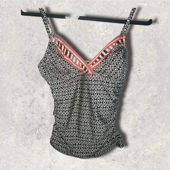 Kenneth Cole Tankini Top V Neck Removable Pads Geometric Black White S - Picture 1 of 6